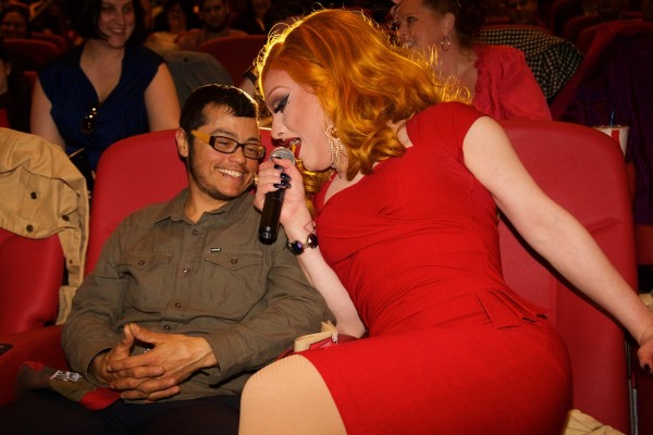 A lucky fan gets "Jinkxed" at the Seattle Premiere of "Drag Becomes Him" on April 29, 2015. Photo: Matt Baume/SGS