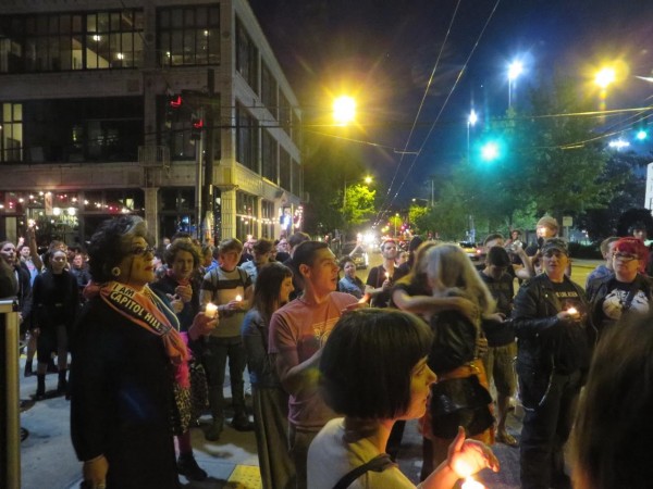 Hundreds of concerned protesters took to the streets of Capitol Hill Seattle on Saturday, June 13, 2015 to rally against violence against the LGBTQ community. Photo: Doug McLaughlin