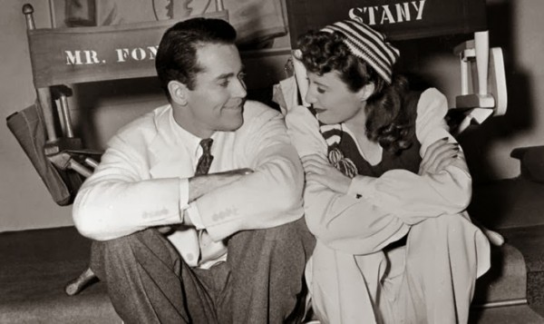 Henry Fonda and Barbara Stanwyck on the set of Preston Sturges' ALL ABOUT EVE.