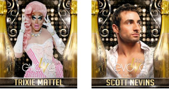 Trixie Mattel and Scott Nevins headline the big Vegas NYE Party, Evolve at the Tropicana.