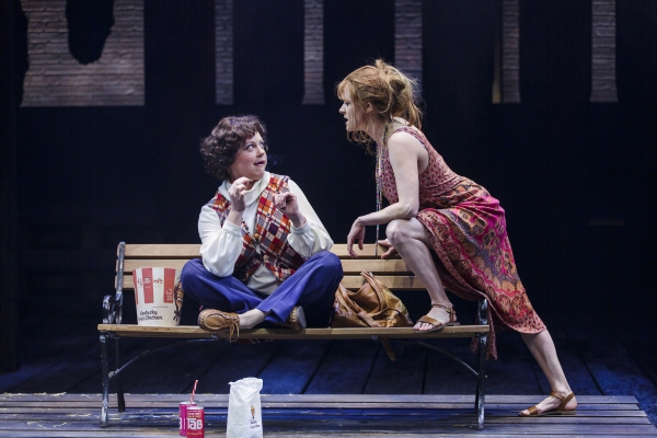 Sarah Jane Moore (Kendra Kassebaum, left) and Lynette "Squeaky" Fromme (Laura Griffith) in Assassins, a co-production presented at ACT - A Contemporary Theatre. Photo credit Mark Kitaoka