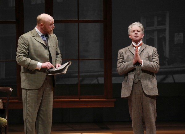 Andrew McGinn (Dr. John Watson) and Darragh Kennan (Sherlock Holmes) in Seattle Repertory Theatre's “Sherlock Holmes and The American Problem.