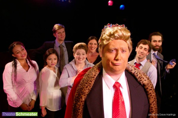 Kevin Bordi, front, stars as Donald Trump in Theater Schmeater's original play "Trump the King, or POTUS DRUMPH" now through Oct 15, 2016. Photo: Dave Hastings