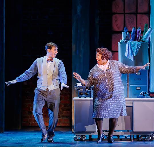 Photo of Greg McCormick Allen and Shaunyce Omar in The 5th Avenue Theatre's "The Pajama Game". Photo by Mark Kitaoka​
