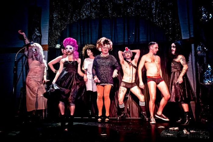 The cast of the monthly drag variety show BACON STRIP created and hostessed by the one and only Sylvia O'Stayformore pictured in the center. Photo: Chris Schanz