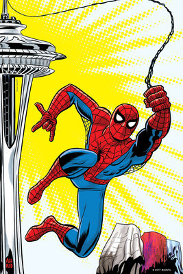 MoPOP and SC Exhibitions commissioned several renowned Marvel artists to create a series of posters for the Seattle show which will be released over the months to come. Michael Allred’s interpretation shows Spider-Man swinging from the iconic Space Needle. The exclusive artwork will be featured in MoPOP’s advertising campaign in spring 2018. Space Needle ® ©2017 MARVEL (PRNewsfoto/Museum of Pop Culture)