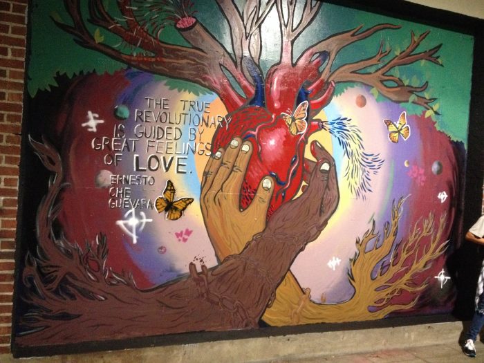 Mural behind Youngstown Cultural Arts Center created by youth participants in the 2016 Artistic Liberation and Leadership Institute (ALLI). The Institute is held each August at the Center and culminates in a public showcase of visual and performing arts. 