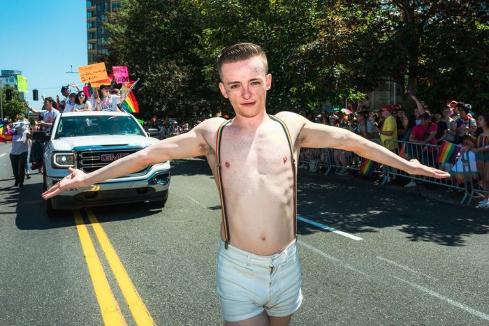 A young marcher with the Lambert House entry in the 2018 Seattle Pride Parade. Photo: Nate Gowdy