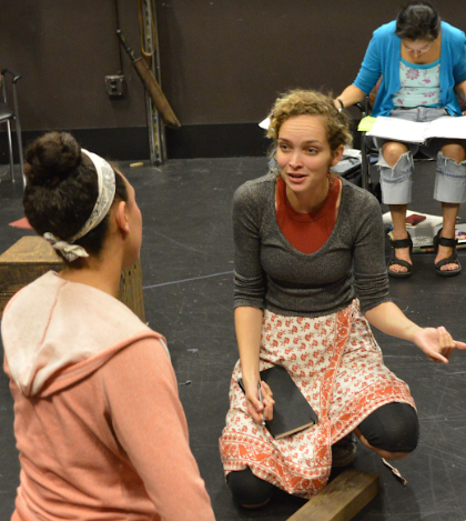 Ahna Demaro, center, directs actors in her production of Brecht's "The Good Woman of Setzuan" at ACT