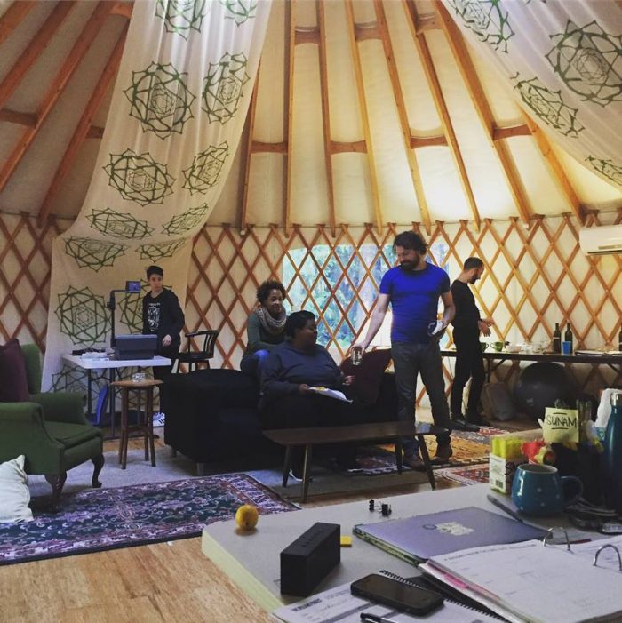 The cast of "A Bright Room Called Day" in rehearsal in that yurt at Ocean Shores, WA. Photo via Facebook Page for The Williams Project