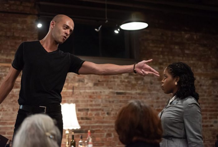 Brandon J. Simmons and Claudine Mboligkpelani Nako in The Williams Project's production of Tony Kushner's A BRIGHT ROOM CALLED DAY, being performed at the Hillman City Collaboratory from Oct 25th to Nov 18, 2018. Photo: Julia Davis