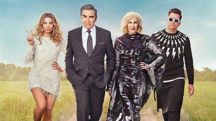 Annie Murphy, Eugene Levy, Catherine O'Hara, and Dan Levy in a Neil Barrett sweater we almost bought for ourselves,  star in SCHITT'S CREEK and all/some of them are coming to Seattle in May. 
