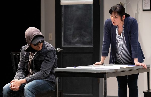 Credits: L-R - Christian Quinto (Dennis) and Naho Shioya (Gina) in Julia Cho's OFFICE HOUR now onstage at ArtsWest Playhouse through May 26, 2019. Photo by John McLellan.