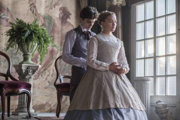 Florence Pugh and peach fornicator Timothée Chalamet in the latest version of "Little Women" out at Xmas 2019